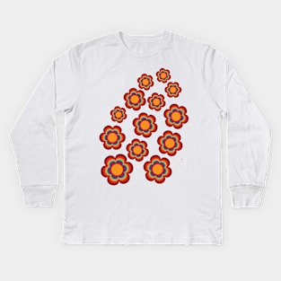 70s Colors Big Sacred Flower Seamless Repeat Pattern Print Kids Long Sleeve T-Shirt